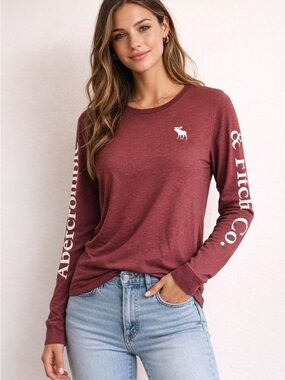 Abercrombie & Fitch Logo Long-sleeve Woman's Shirt | Burgundy
